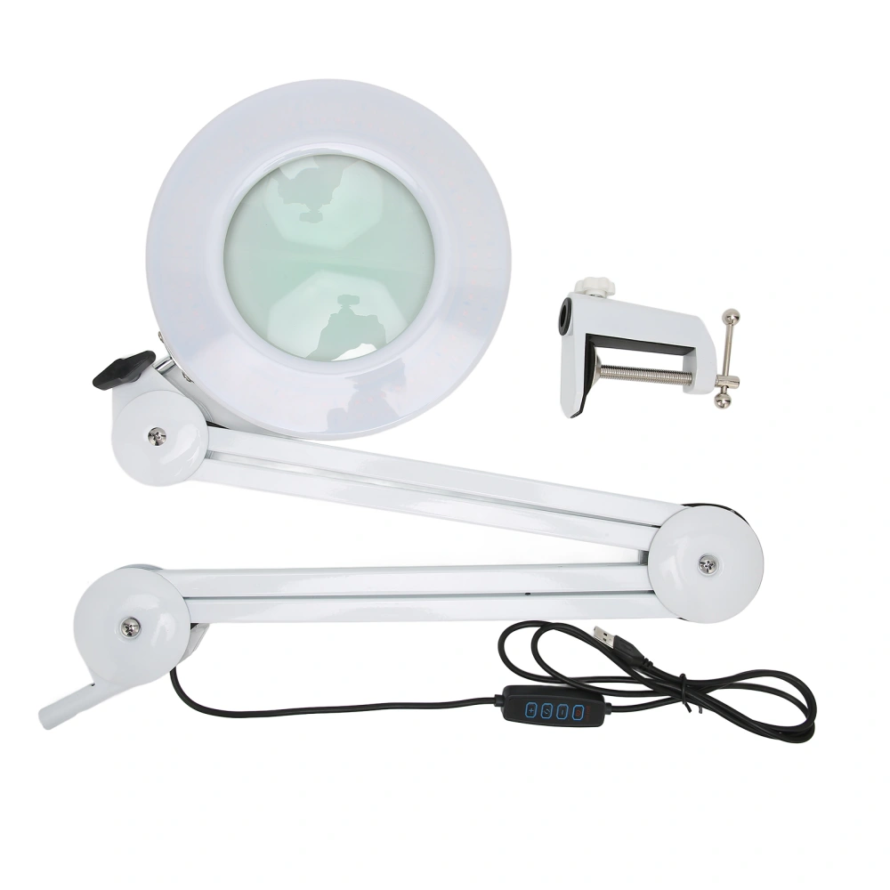 Foldable Clip On Magnifier Lamp Tattoo USB 5X Magnifying Glass Led Ring Lamp(White )