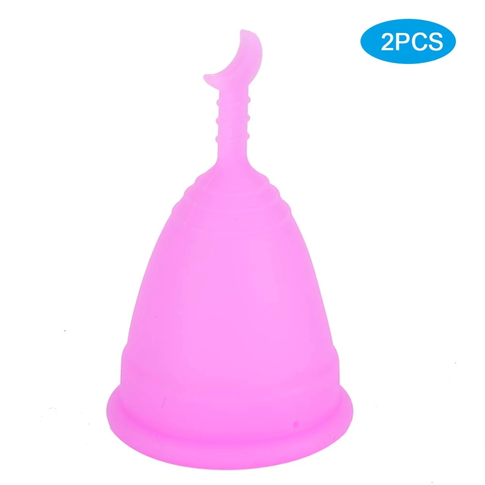 2Pcs Silicone Women Menstrual Cup Female Hygiene Cup Menstruation Period SuppliesMoon Shaped Purple L