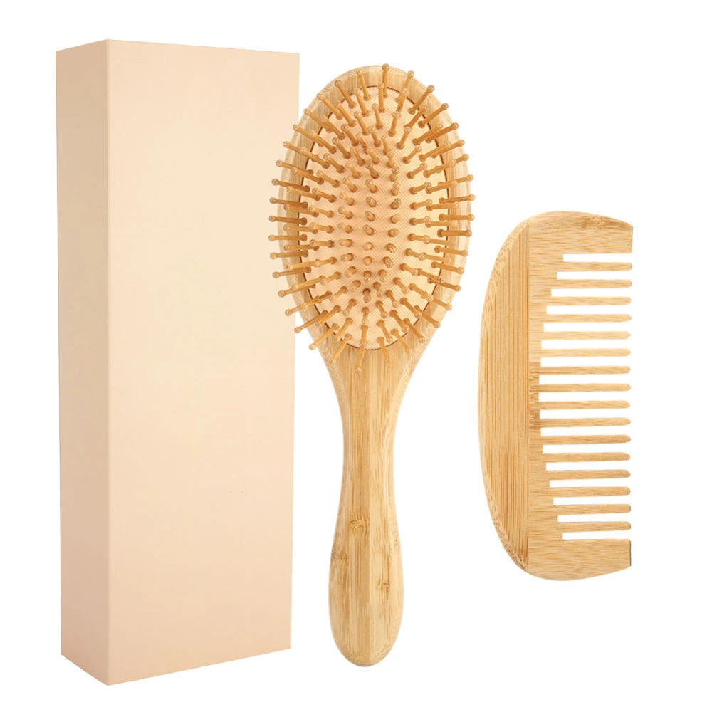 BlueZOO 2pcs Comb Set Anti Static Head Scalp Massage Bamboo Hairdressing Comb(Comb Set )