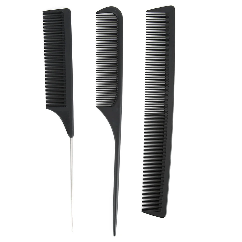 3pcs Professional Hair Styling Comb Anti Static Carbon Fiber Tail Comb for Barber Salon(Set )