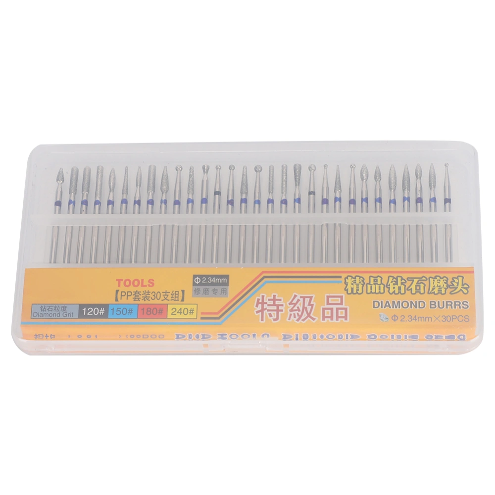 Nail Drill Bits Needle Set Nail Polishing Burr Manicure Pedicure Accessory Tool30pcs