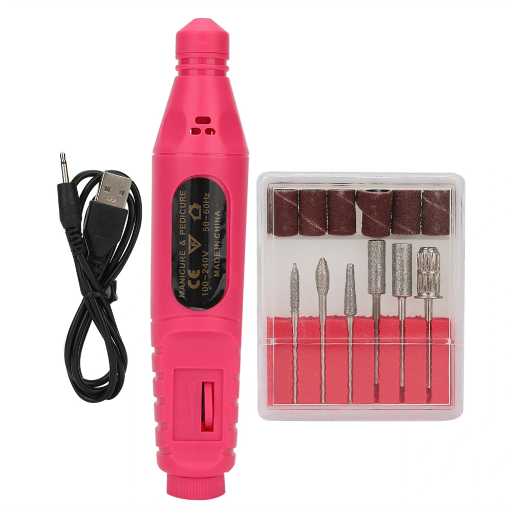 USB Portable Electric Nail Drill Machine Nail Drill Manicure Nail Polisher Tool KitRose Red USB