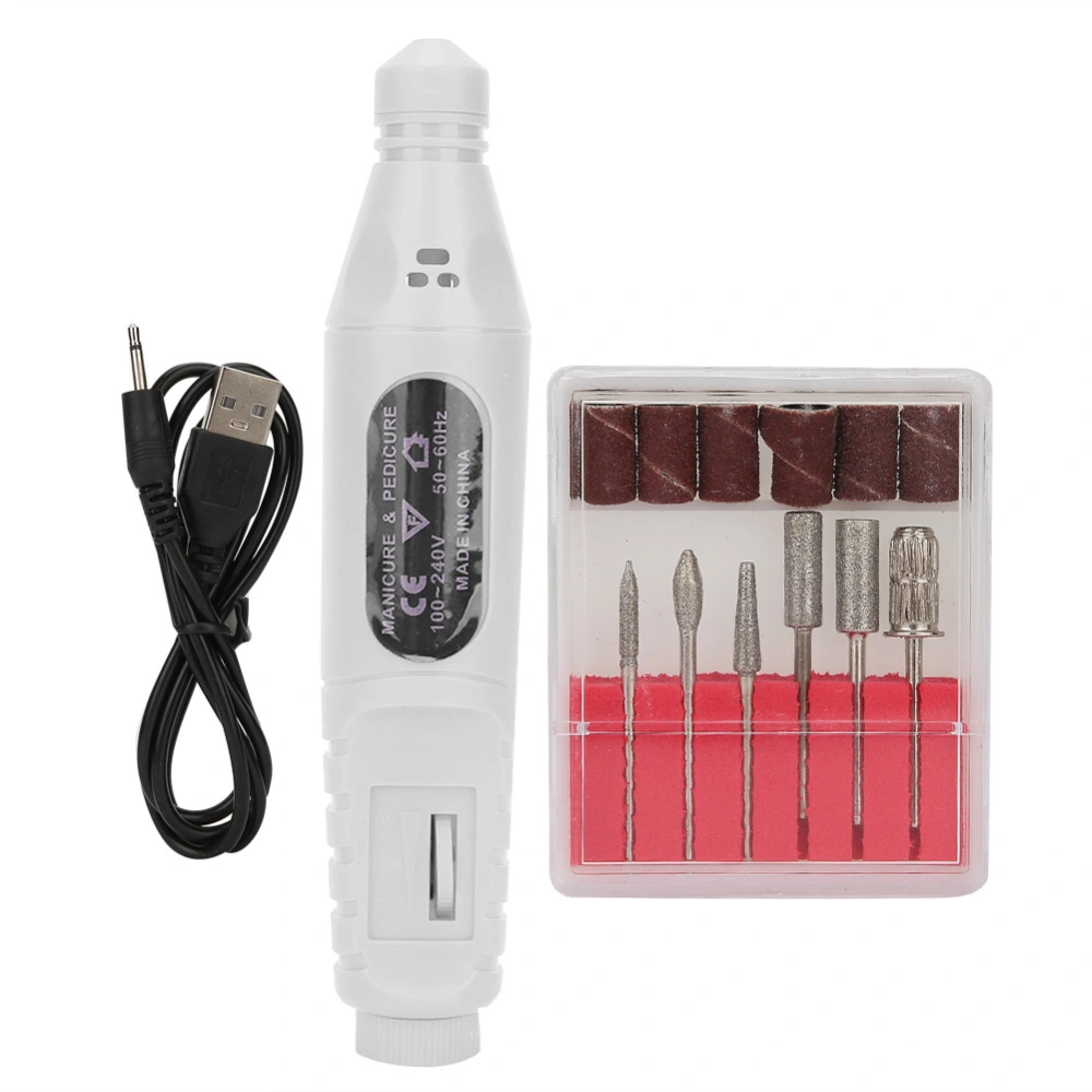 USB Portable Electric Nail Drill Machine Nail Drill Manicure Nail Polisher Tool KitWhite USB