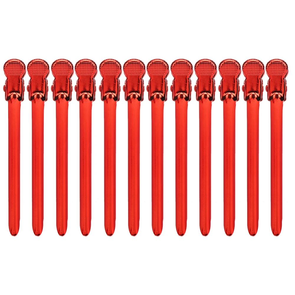 12pcs Stainless Steel Hairdressing Hairstyle Pin Duckbilled Clip Hair Styling ClampsRed