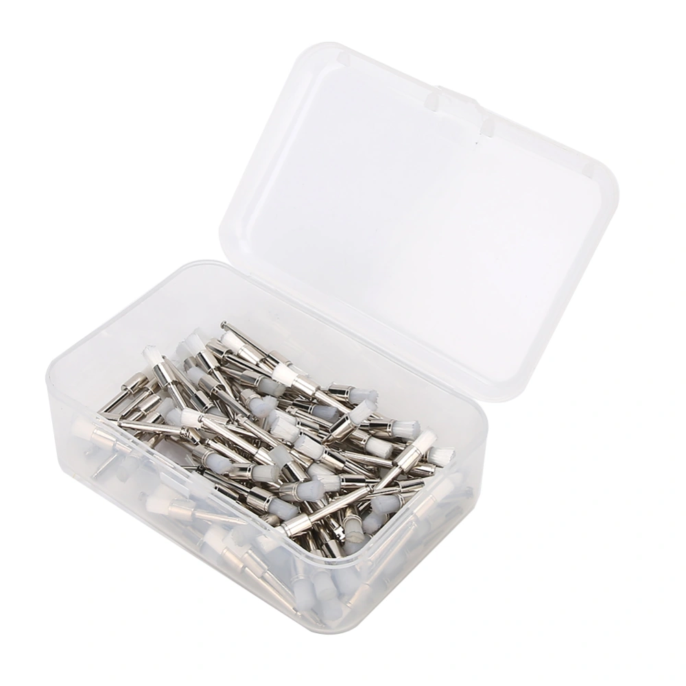 100Pcs Nylon Dental Teeth Polishing Brush Polisher Dental Supply with Storage BoxFlat Head White