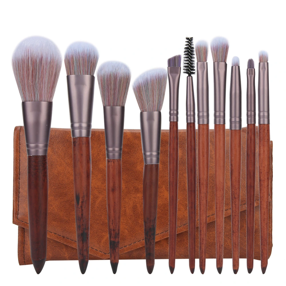 11pcs Artificial Fiber Brush Hair Wooden Handle Facial Makeup Brushes with Bag