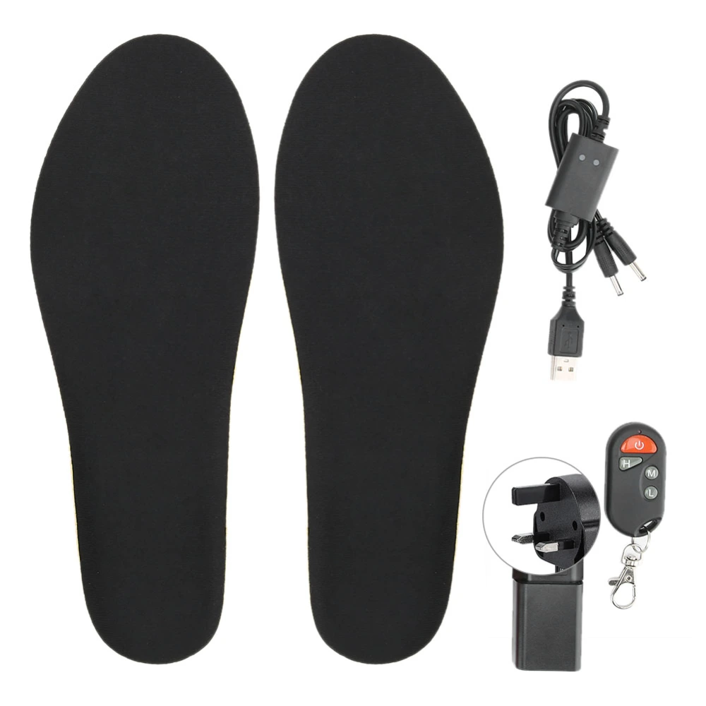 Winter USB Heated Shoe Insoles Foot Warming Pad Mat Heating Insoles for Outdoor SportsUK Plug 220V Black 35-40