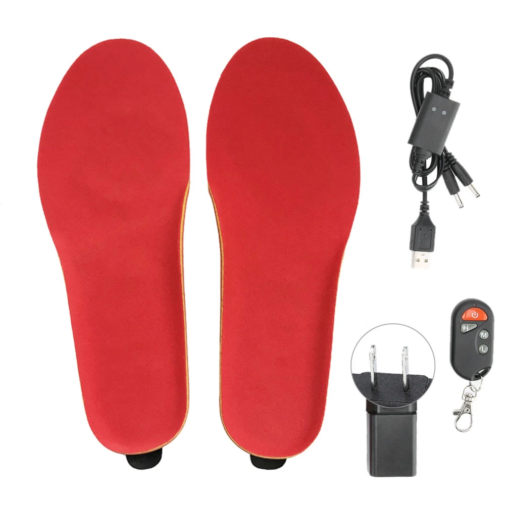 Winter USB Heated Shoe Insoles Foot Warming Pad Mat Heating Insoles for Outdoor SportsUS Plug 110V Red 41-46