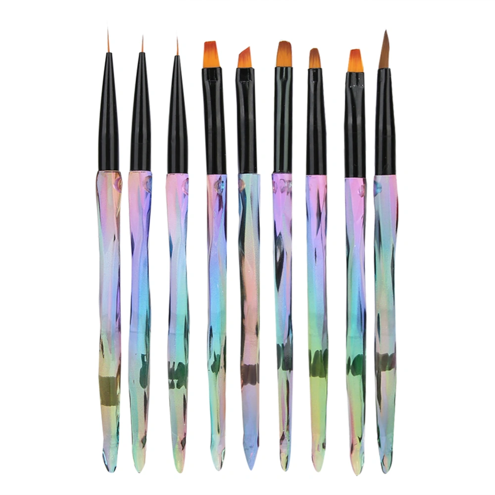 9pcs Gradient Handle Portable Nail Art Brush DIY Flower Pattern Nail Painting Drawing Pen9pcs