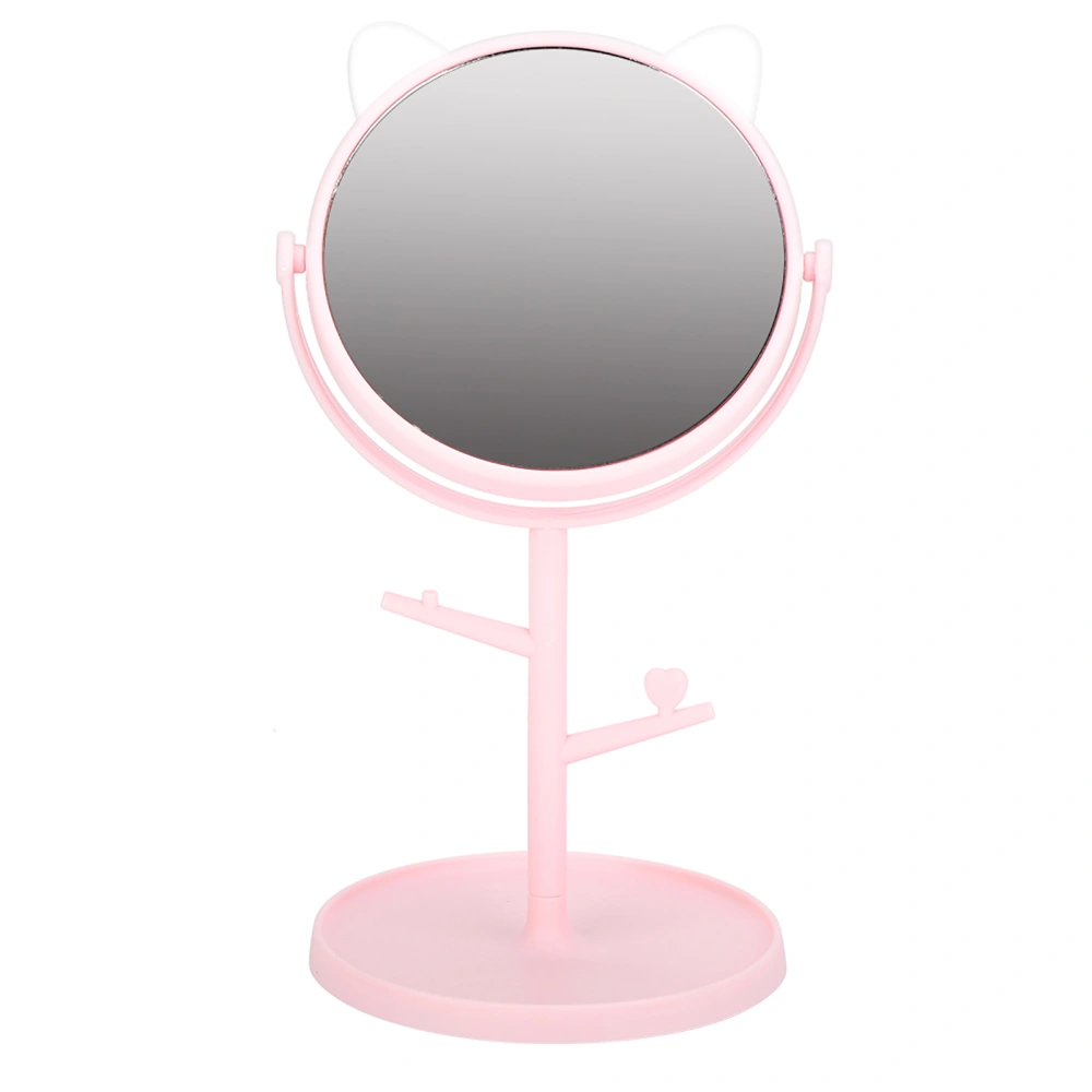 Fashionable Cute Desktop Makeup Mirror Household Rotatable Cosmetic Mirror with TrayCat Ear Pink