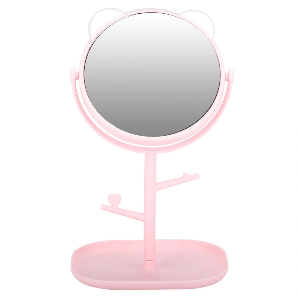 Cute Fashionable Desktop Cosmetic Mirror Household Rotatable Makeup Mirror with TrayWhite