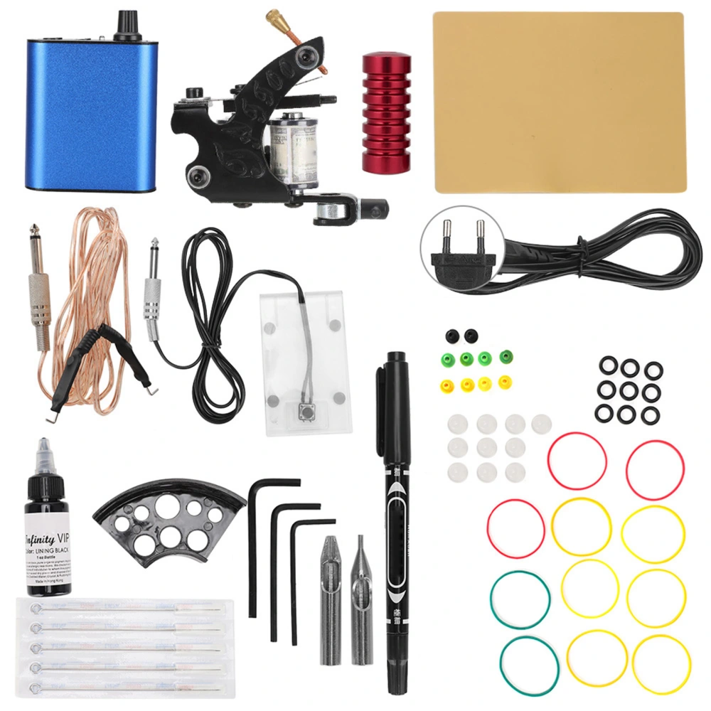 Tattoo Kit Machine Needles Grip Foot Pedal Pigment Hook Line Power Supply Tool 90-265VEU Plug