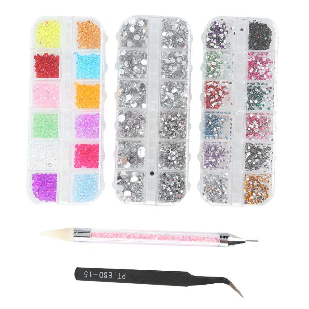 Nail Art DIY Rhinestone Manicure Tool Flat Pointed Base Mini Beads Decoration Set5Pcs