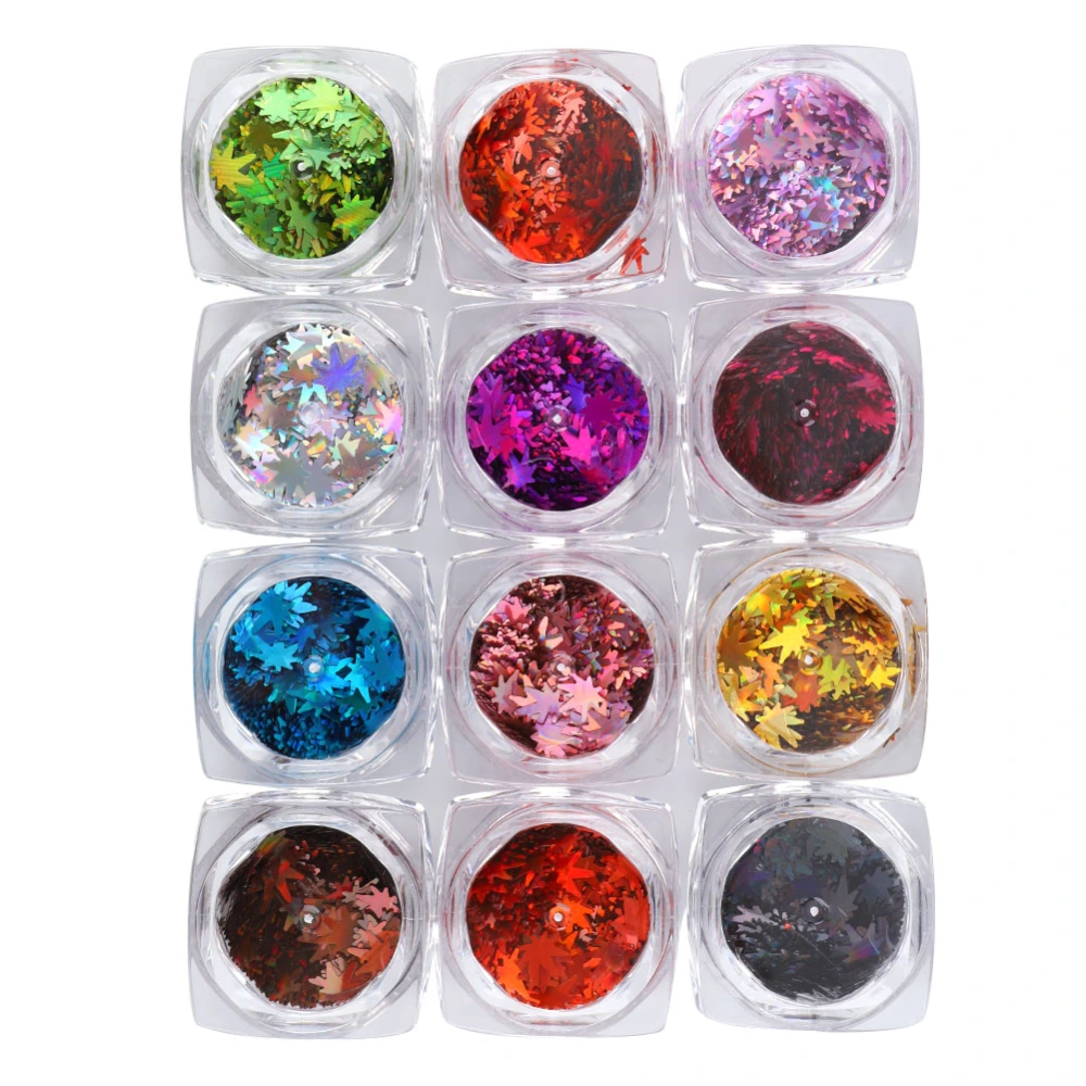 12 Colors Maple Leaf Shaped Nail Art Sequins Nail DIY Decoration Shining Pailletteqt0273