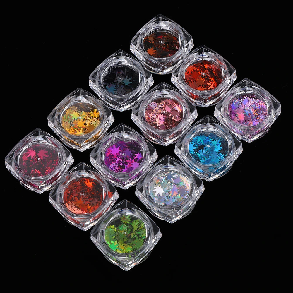 12 Colors Maple Leaf Shaped Nail Art Sequins Nail DIY Decoration Shining Pailletteqt0273