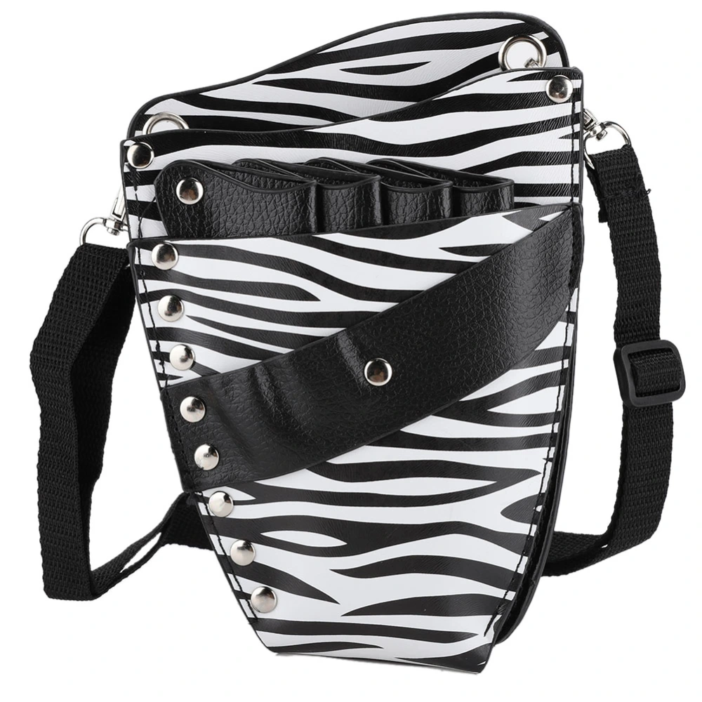 PU Leather Scissors Waist Bag Hair Clip Comb Hairdressing Tool Storage Bag (BlackWhite Stripe)(BlackWhite Stripe )