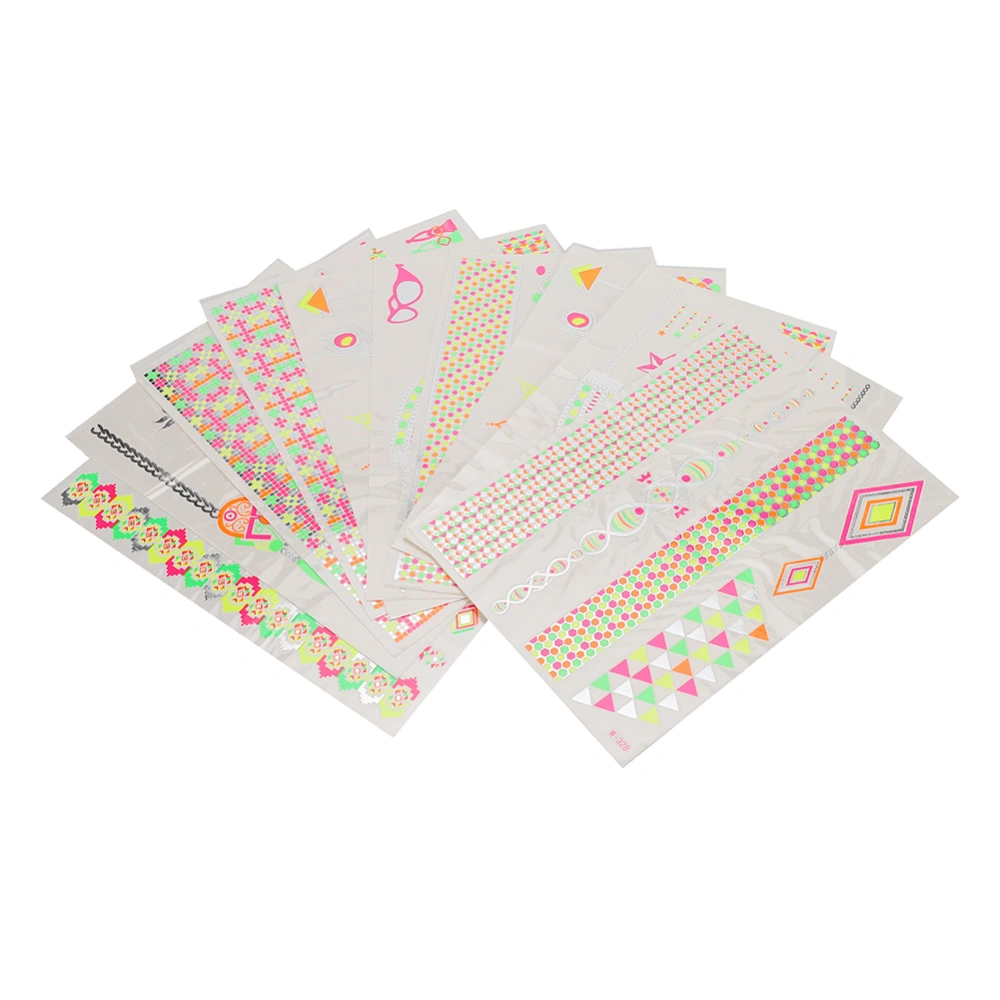 10pcs Temporary Tattoo Sticker Bright Color Exquisite Pattern Decoration Decals Tattoo Tool