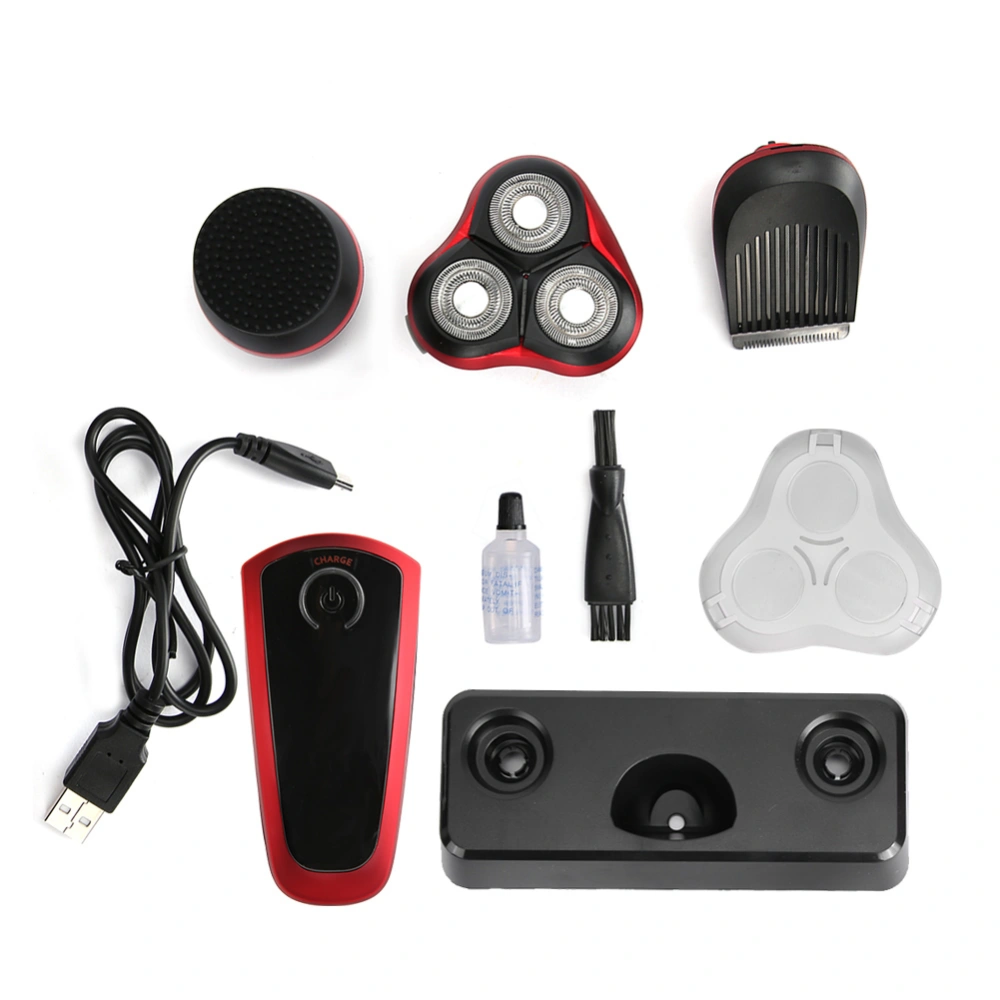 Multi Functional Electric Shaver Beard Cutter Sideburns Trimmer Face Cleansing Brush Set(Red )