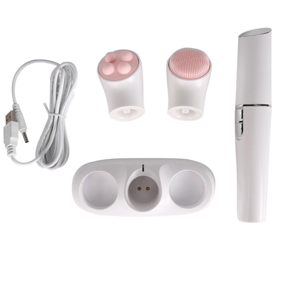 3in1 USB Rechargeable Women Electric Face Hair Plucking Removal Cleaning Massage Remover Machine Defeatherer