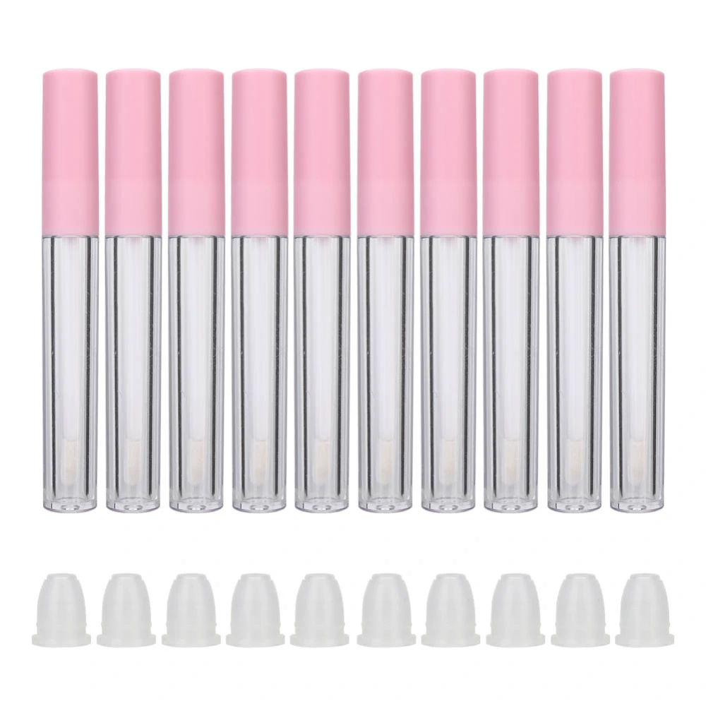 10pcs Refillable Lip Gloss Bottle DIY Empty Lip Balm Tube Container Makeup Tool Accessory (2.5ml/pc)Pink Lid (Transparent Bottle Body)