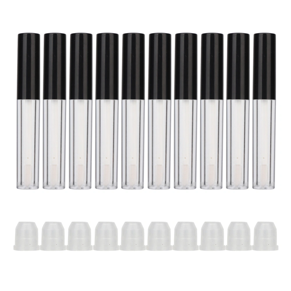 10pcs Transparent Empty Lip Gloss Tube DIY Lip Oil Bottle Container Cosmetic Tool (1.5ml/pc Black Cap)