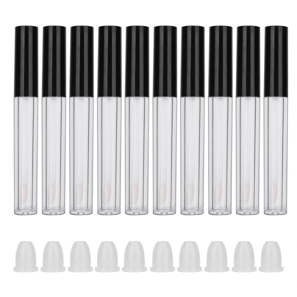 10pcs Refillable Lip Gloss Bottle DIY Empty Lip Balm Tube Container Makeup Tool Accessory (2.5ml/pc)Black Lid (Transparent Bottle Body)