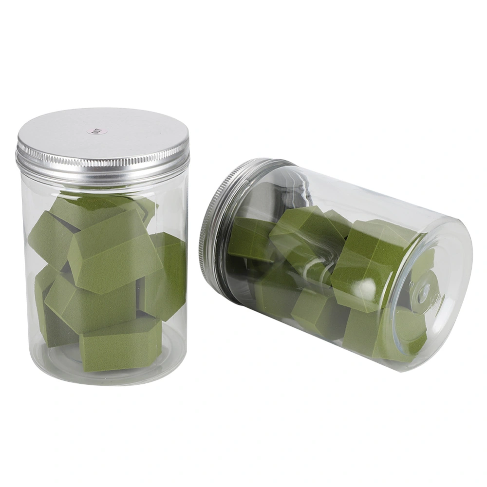 10pcs/box Canned Aluminum Cap Pentagonal Dry Wet Dual Use Facial Powder Puff Makeup Sponge Dark Green