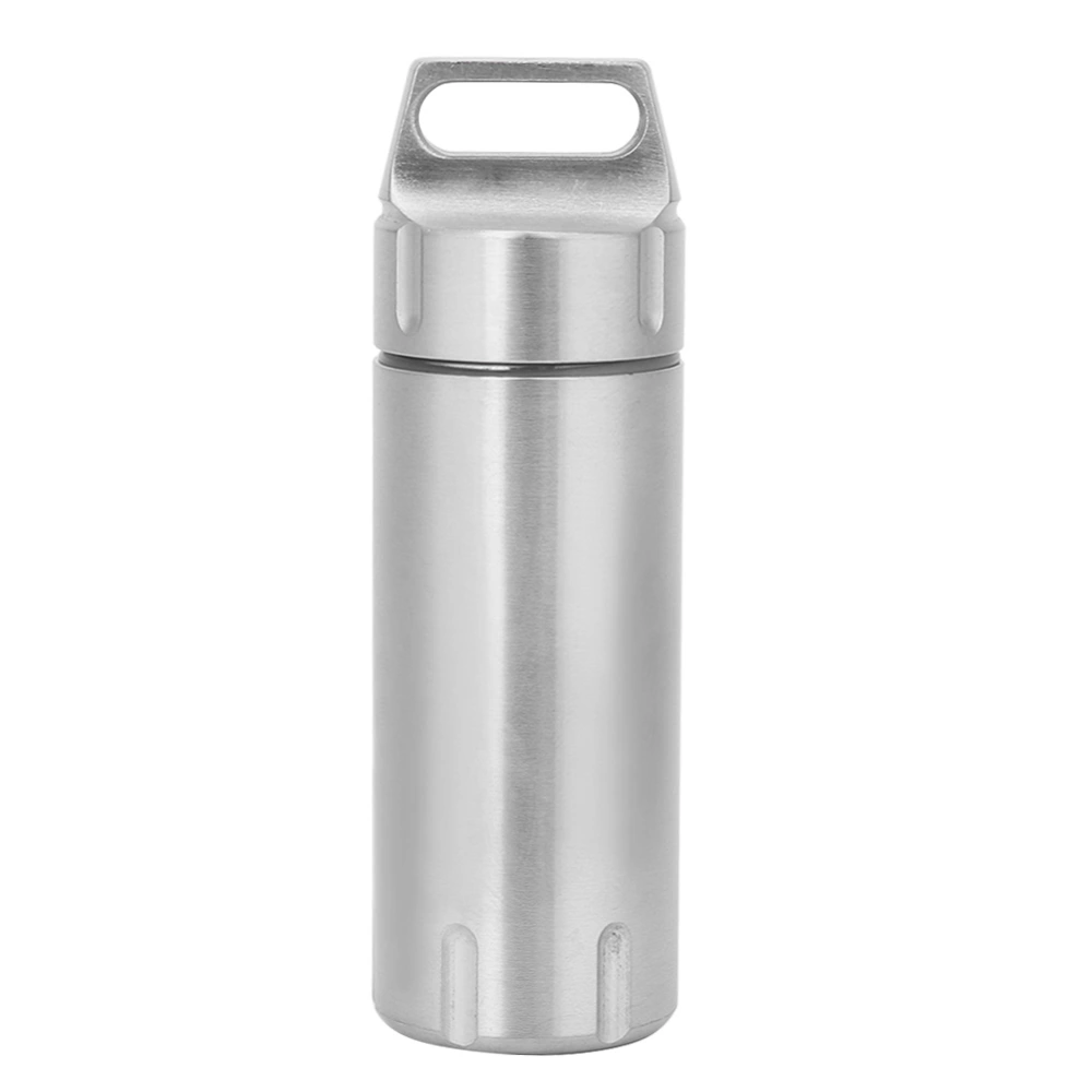 Portable Waterproof Stainless Steel Pills Case Container Bottle Keychain for Elderly(Steel Color&nbsp; )