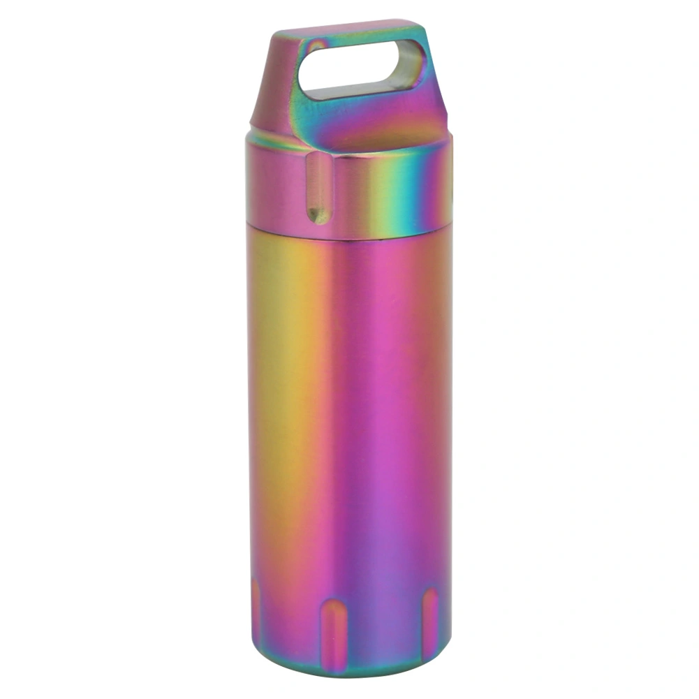 Portable Waterproof Stainless Steel Pills Case Container Bottle Keychain for ElderlyColorful Titanium