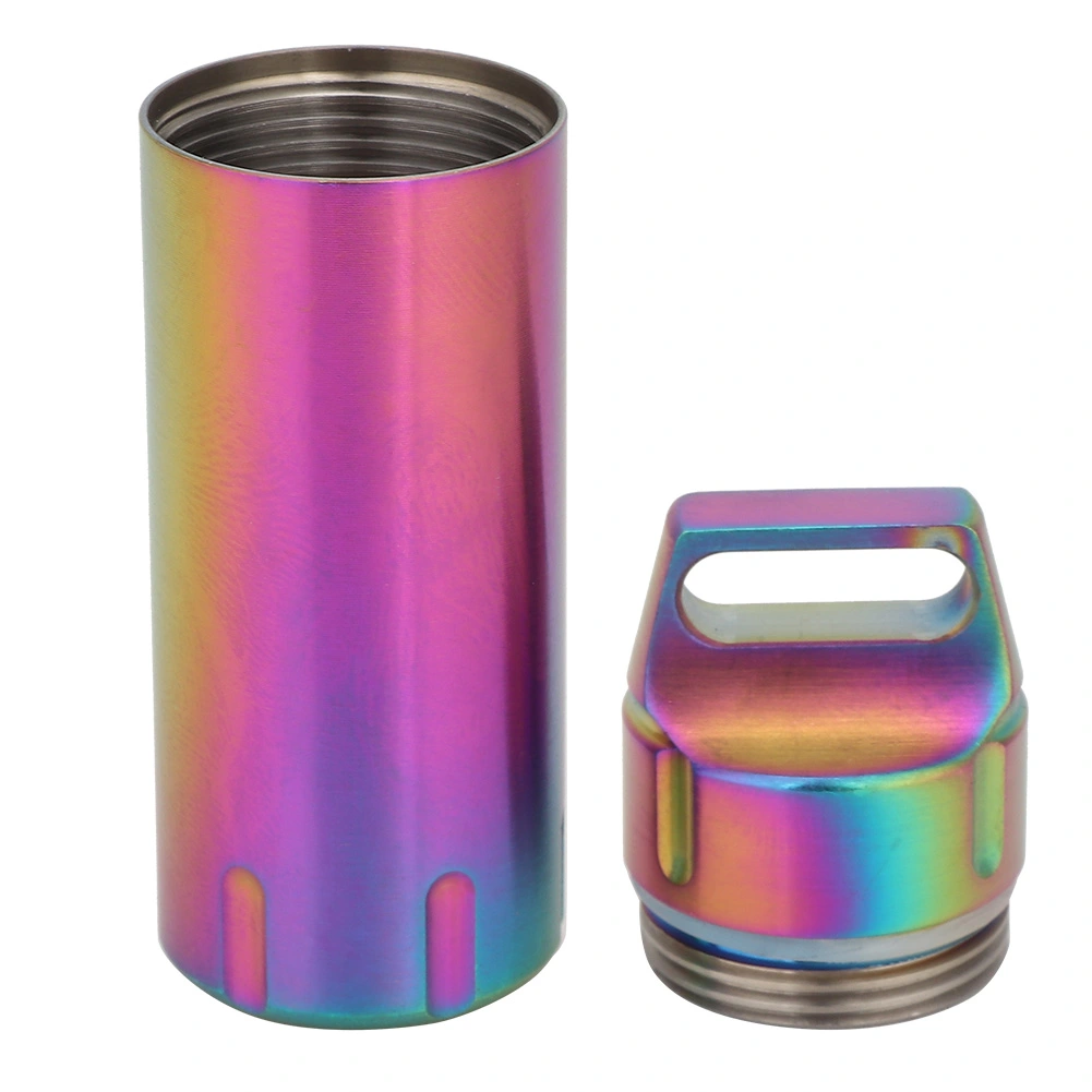 Portable Waterproof Stainless Steel Pills Case Container Bottle Keychain for ElderlyColorful Titanium