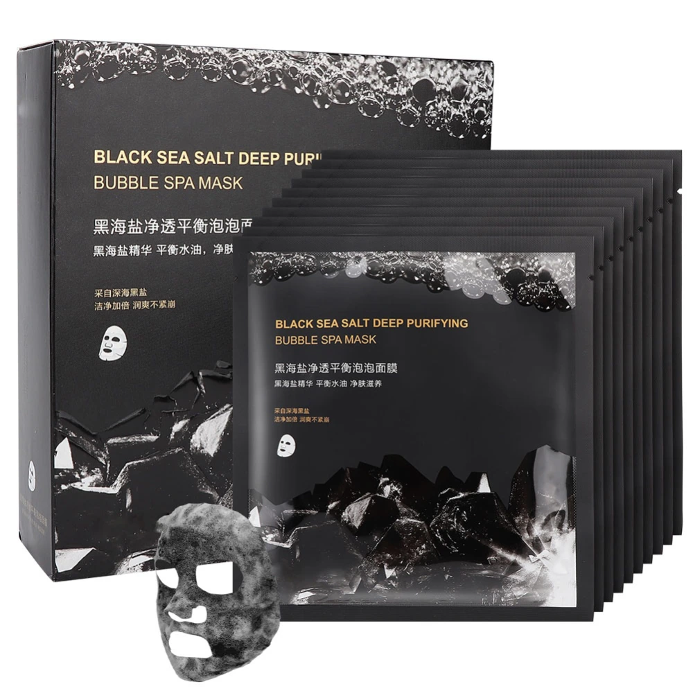 10pcs Black Sea Salt Bubble Mask Moisturizing Cleaning Blackhead Removal Face Mask