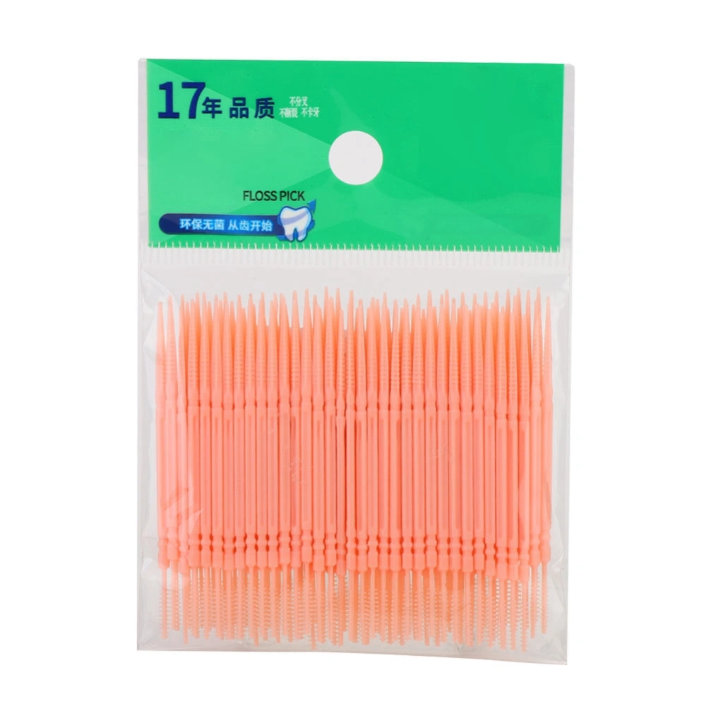 100pcs Bag Double Head Teeth Cleaning Toothpick Oral Care Floss Pick Toothpick (Orange)