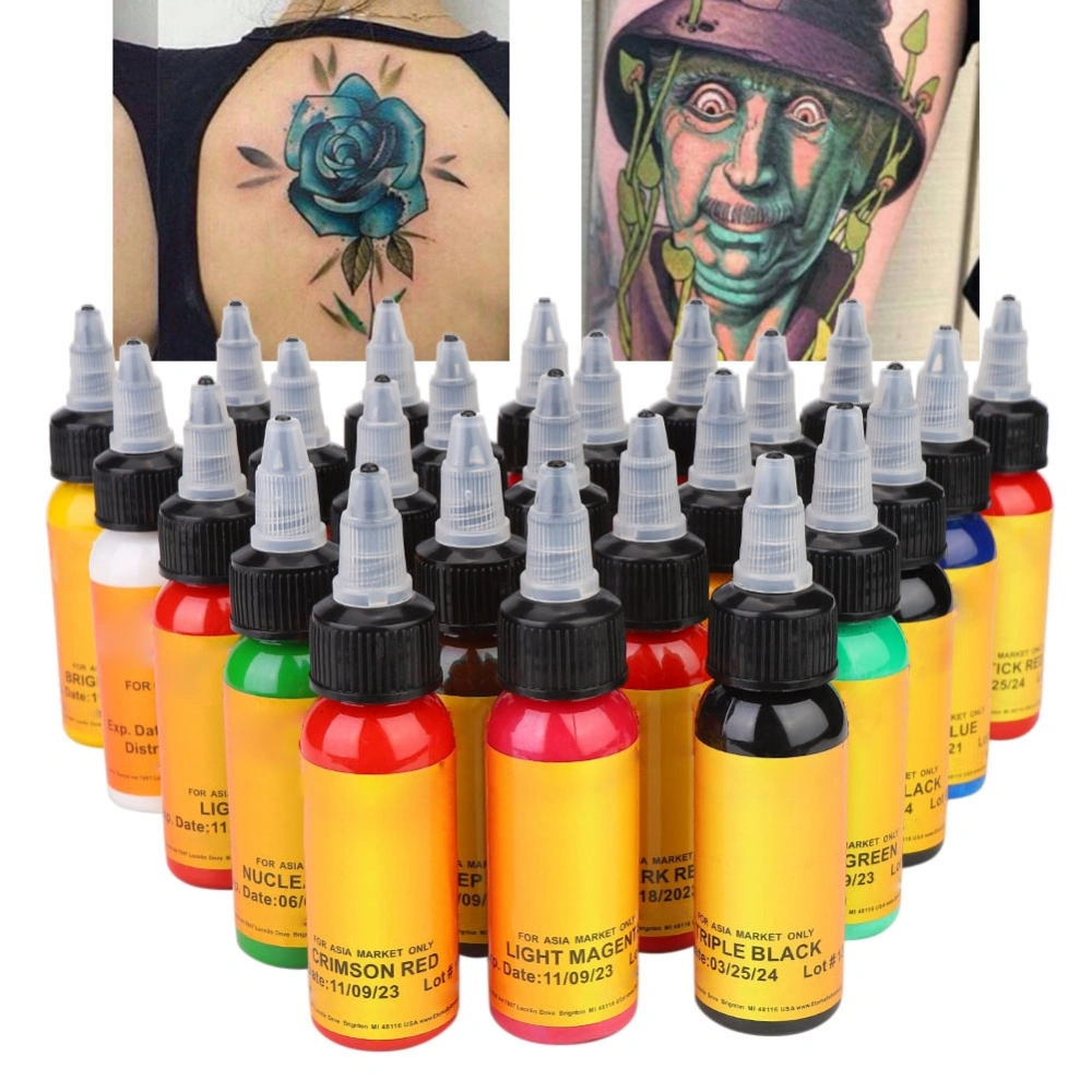 25 Colors 30ml/Bottle Long Lasting Plant Extracts Tattoo Pigment Ink Accessory Tattoo Inks