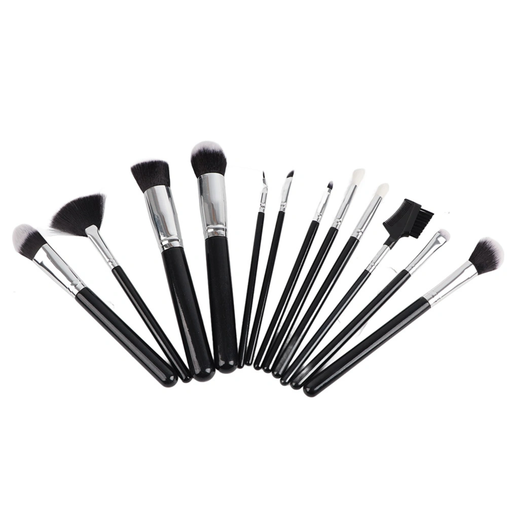 12pcs Portable Black Cosmetic Brush Eye Shadow Foundation Powder Brush Set Makeup Tool