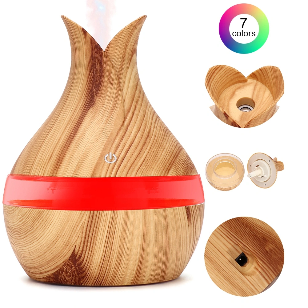 300ml 7 Color LED Night Light Aroma Essential Oil Diffuser Air Humidifier Light Wooden Grain