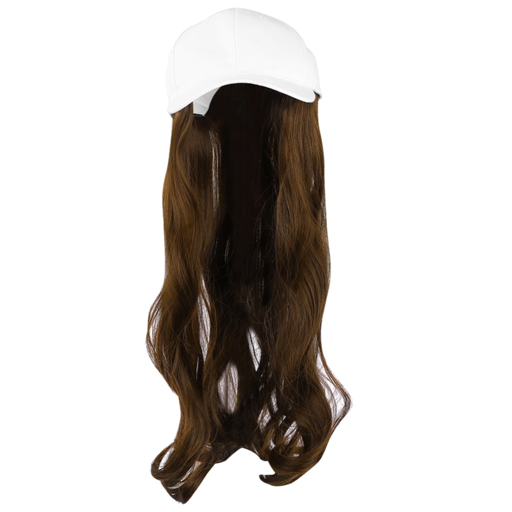 Fashionable White Baseball Cap Hat Wig Long Curly Hairpiece Outdoor Hair Extension Light Brown