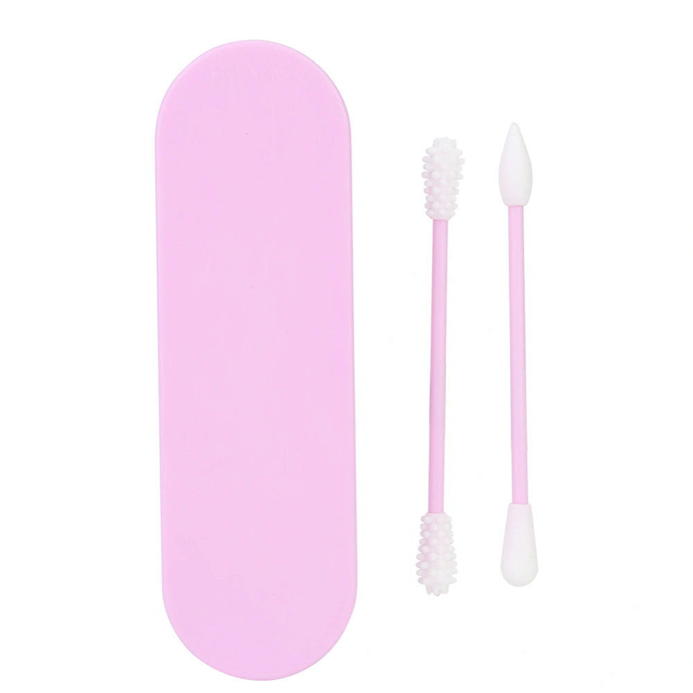 Reusable Double-Headed Silicone Cotton Swab Ear Cosmetic Cleaning Bud Stick (Purple Pink)