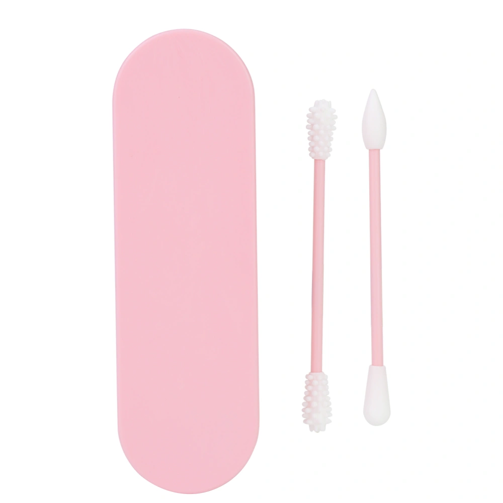 Reusable Double-Headed Silicone Cotton Swab Ear Cosmetic Cleaning Bud Stick (Rice Pink)