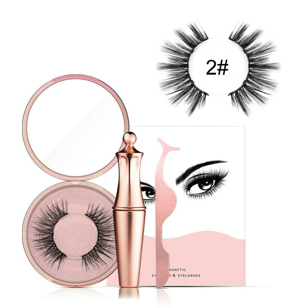 Magnetic Liquid Eyeliner&False Eyelashes Longlasting Eye Makeup Tool Set With Tweezers #02