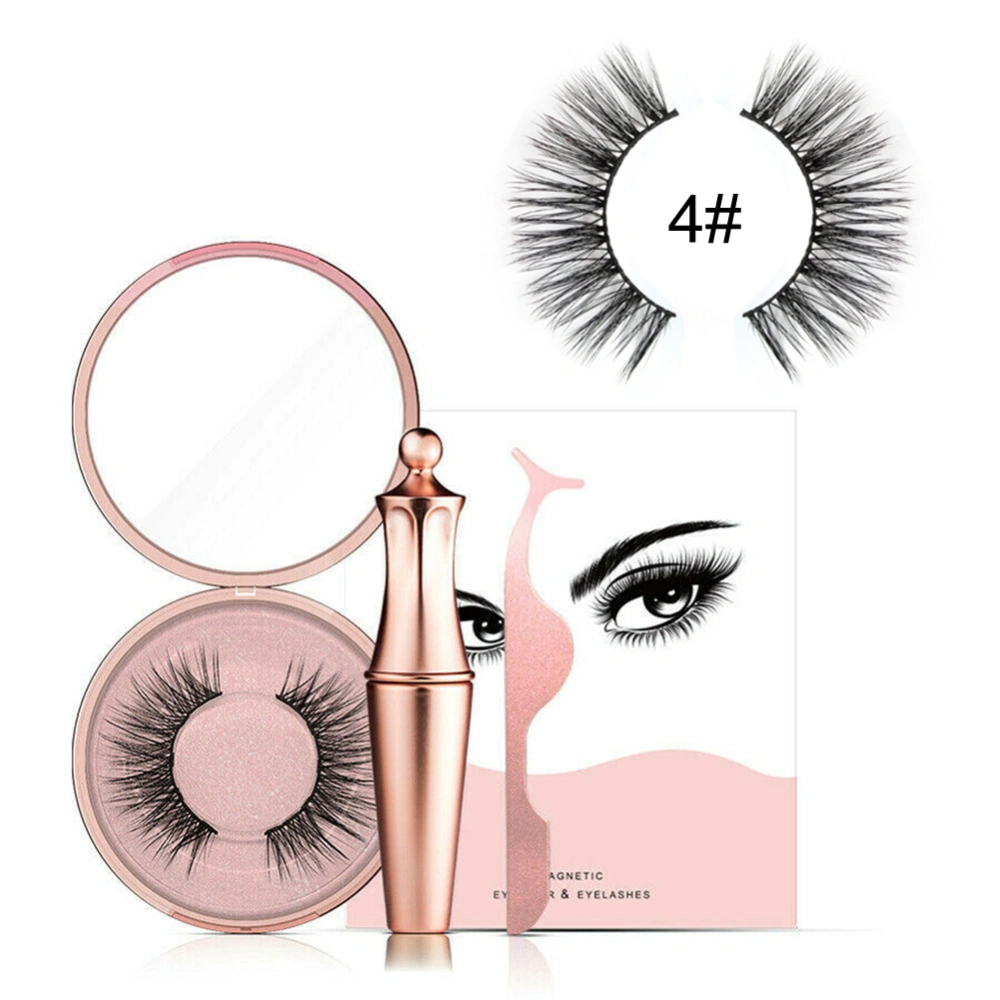 Magnetic Liquid Eyeliner&False Eyelashes Longlasting Eye Makeup Tool Set With Tweezers #04