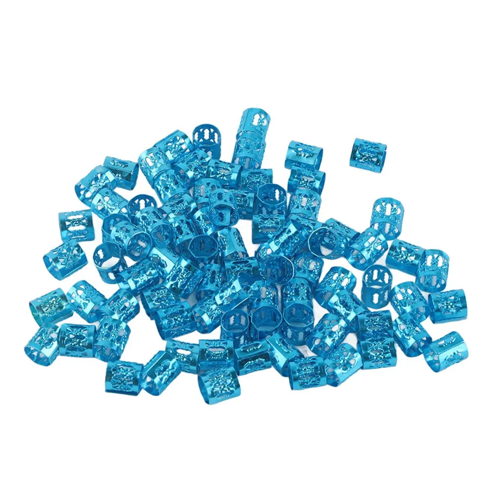 100pcs Adjustable Hair Braid Beads Rings Cuff Hair Beauty Decoration Tool Wig Accessories Blue