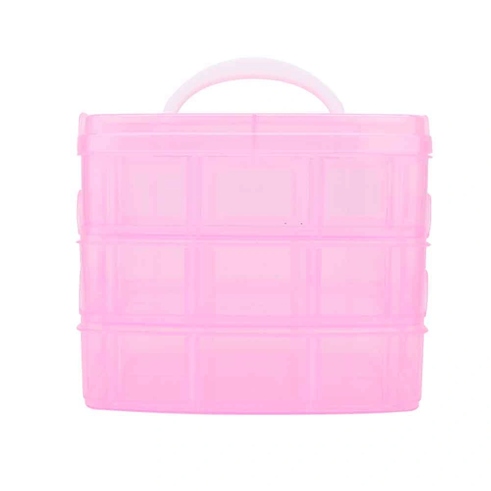 Plastic Detachable 3 Layers Nail Art Tool Storage Box Jewelry Organizer Container (Pink)