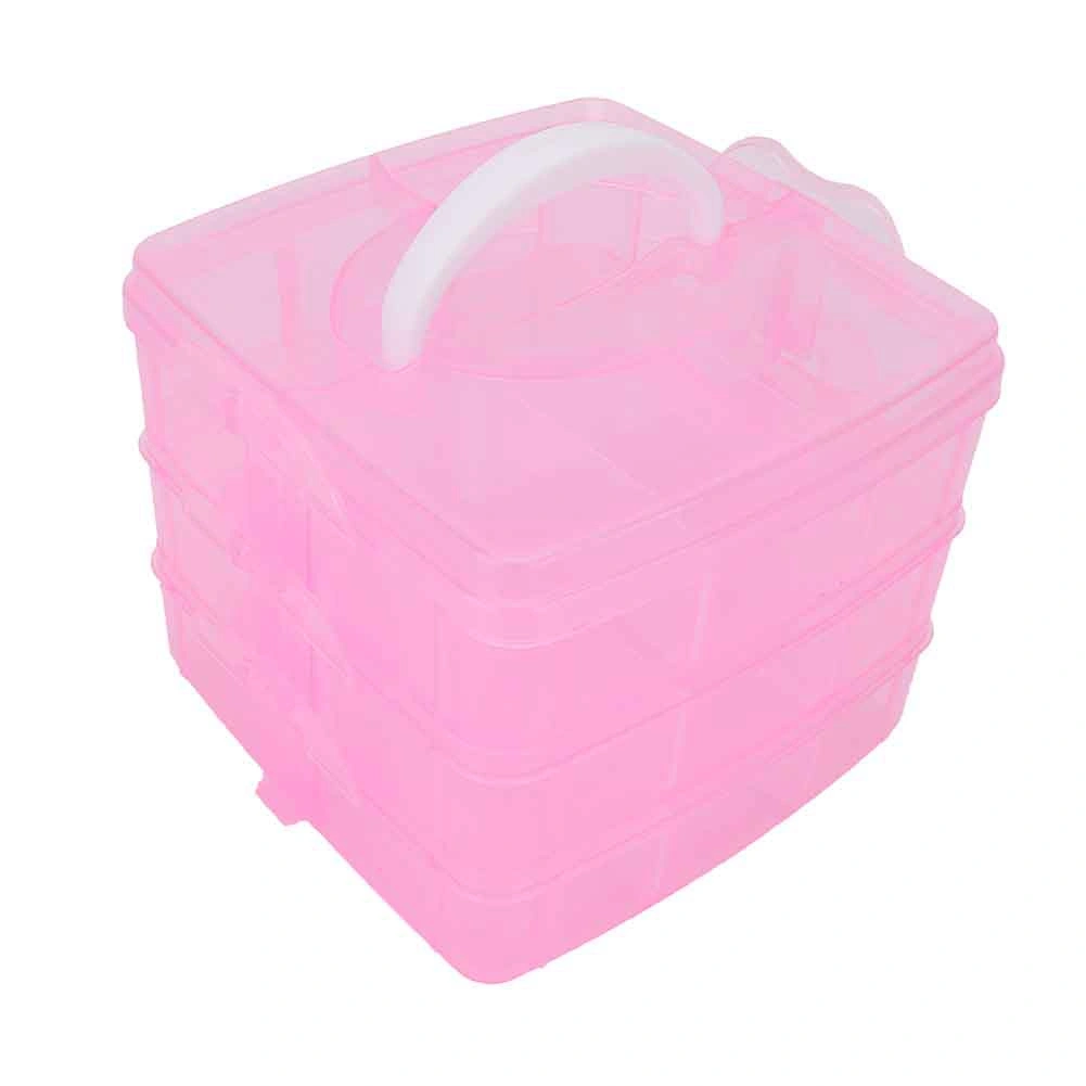 Plastic Detachable 3 Layers Nail Art Tool Storage Box Jewelry Organizer Container (Pink)