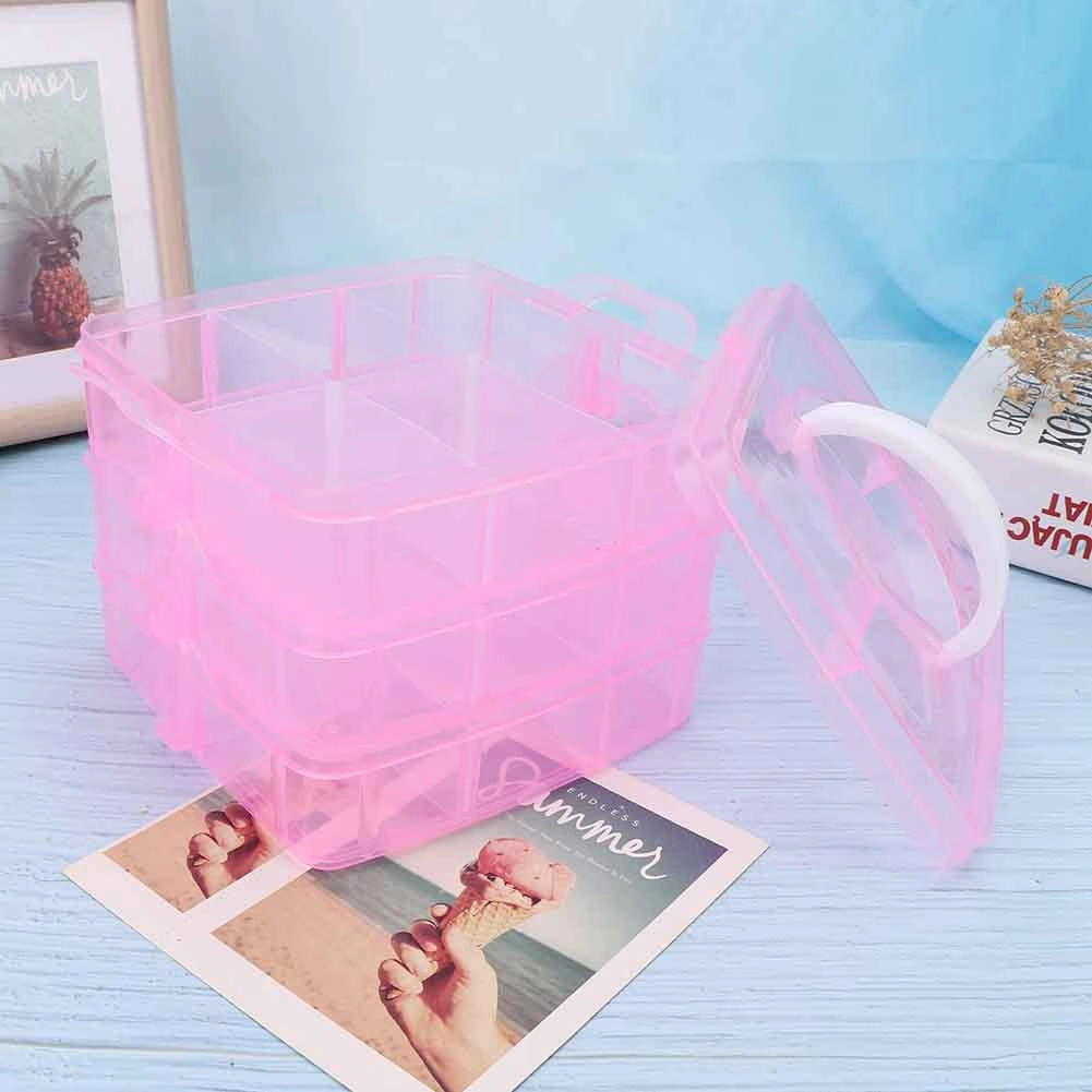 Plastic Detachable 3 Layers Nail Art Tool Storage Box Jewelry Organizer Container (Pink)