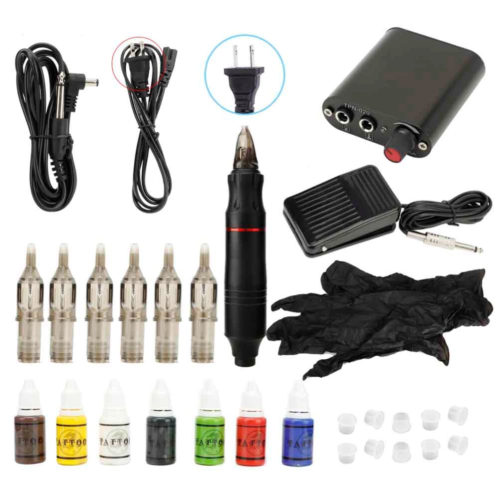 Tattoo Pen Tool Kit Tattoo Machine Liner Shader Ink Tattoo Needle Accessories Set (Black US)