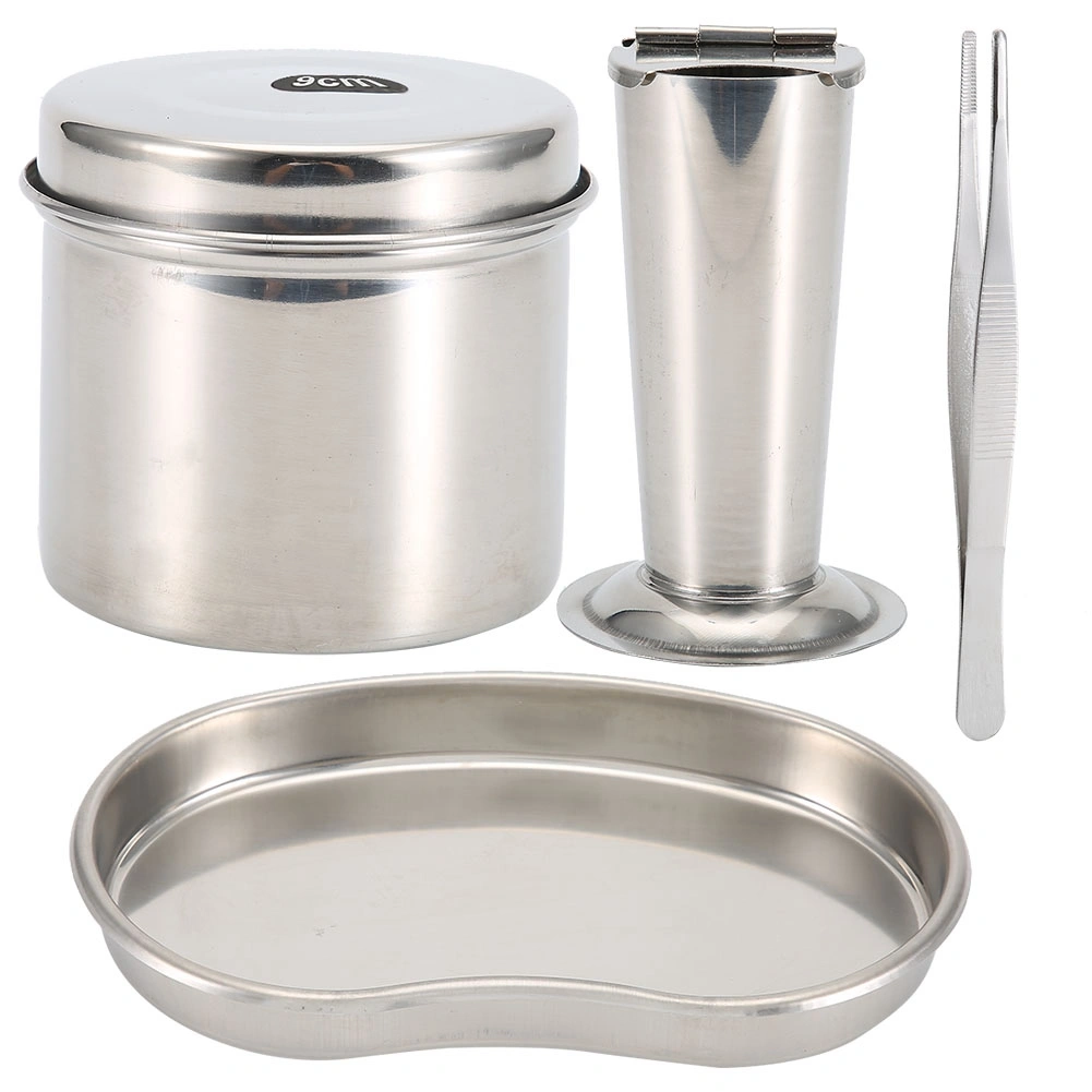 Tattoo Disinfection Kit Medical Stainless Steel Disinfection Plate Tank Jar Tray Tweezer M