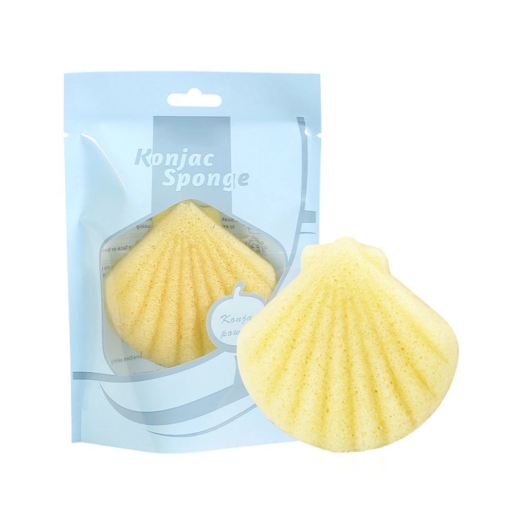 Cowry Shaped Konjacs Washing Face Sponge Puff Facial Cleansing Care Tool Wet/Dry Light Yellow