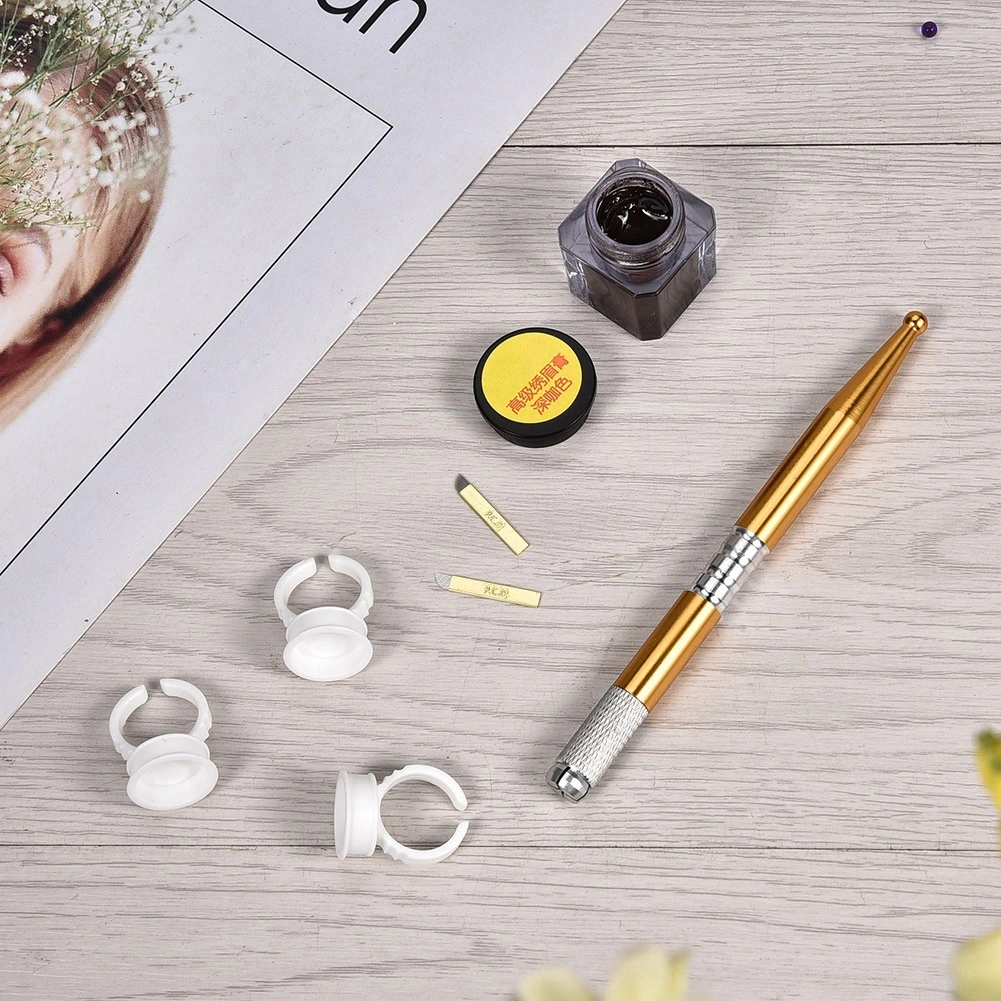 Semi permanent Tattoo Practice Tools Set Microblading Eyebrow Tattoo Ink Needle Ring Cup Pen
