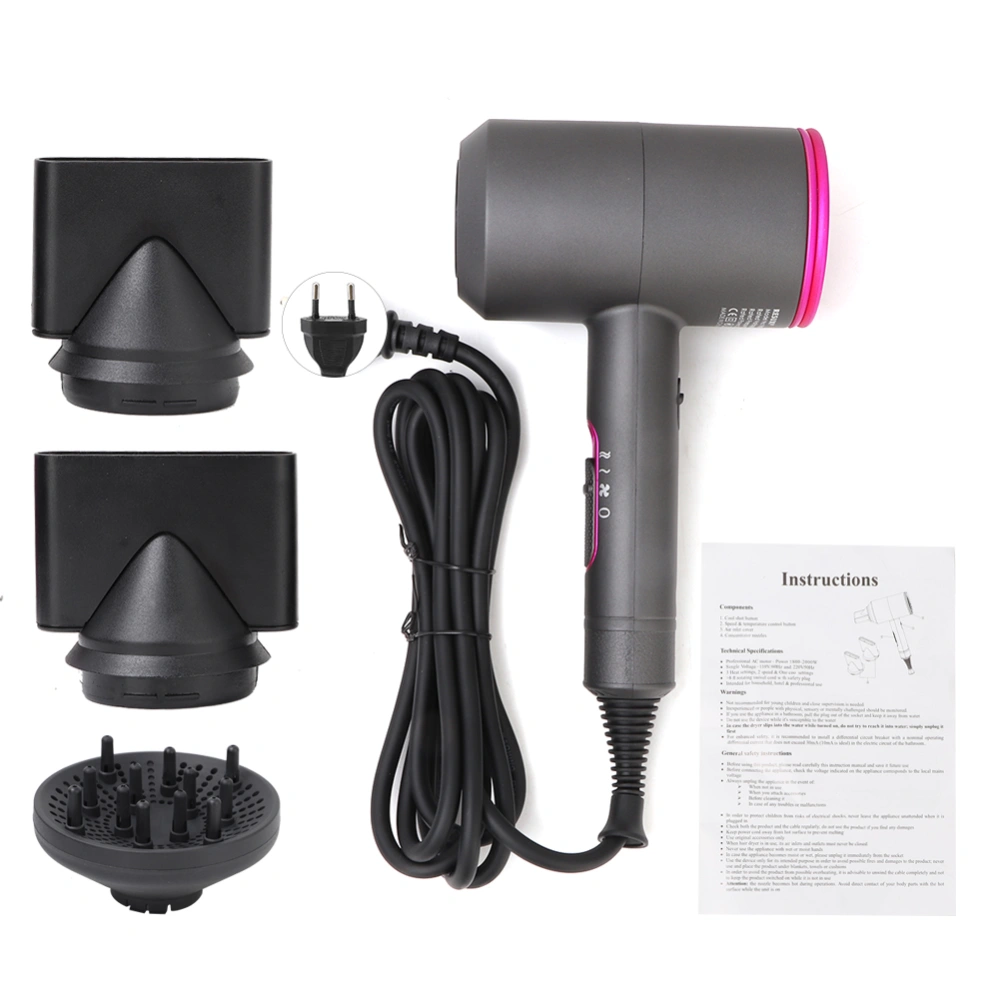 Powerful Constant Temperature Hair Dryer Low Noise Fast Styling Hairdryer EU Plug