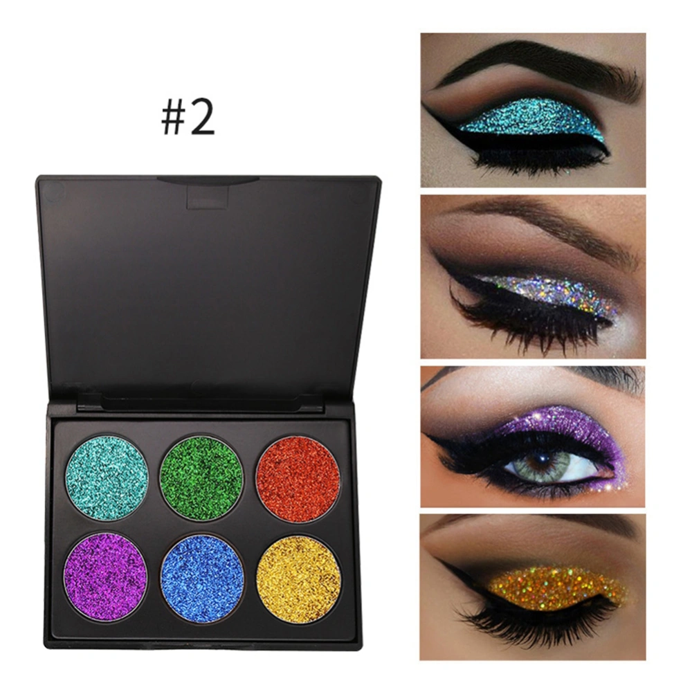 6 Colors Shiny Eyeshadow Palette Long Lasting Pearlescent Makeup Eyeshadow Powder 02#